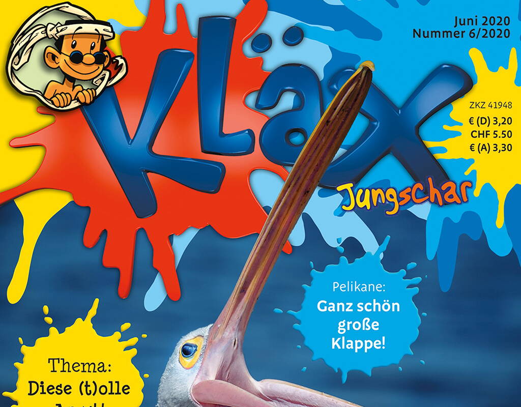 KLÄX ist das spannende Magazin für Kinder von sechs bis zwölf Jahren. Auf sie warten spannende Quizfragen, Bastelideen, eine Wissensecke über die Tierwelt, Gewinnspiele, Poster und lustige Comics. Sozusagen ein Rundum-Paket für jeden Tag, das Langeweile von vornherein ausschliesst. Vorbeischauen lohnt sich!