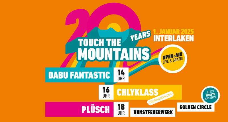 Célébre le début de la nouvelle année au TOUCH THE MOUNTAINS à Interlaken et vis une journée pleine de moments inoubliables pour le 20e anniversaire!