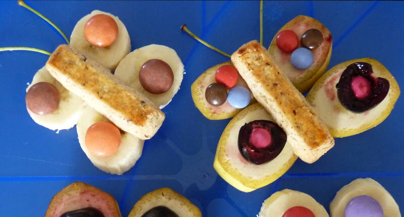 Ein tolles Rezept, welches Kinder dazu animiert, gesunde Früchte zu essen. Die Smarties können selbstverständlich durch saisonale Früchte ersetzt werden.